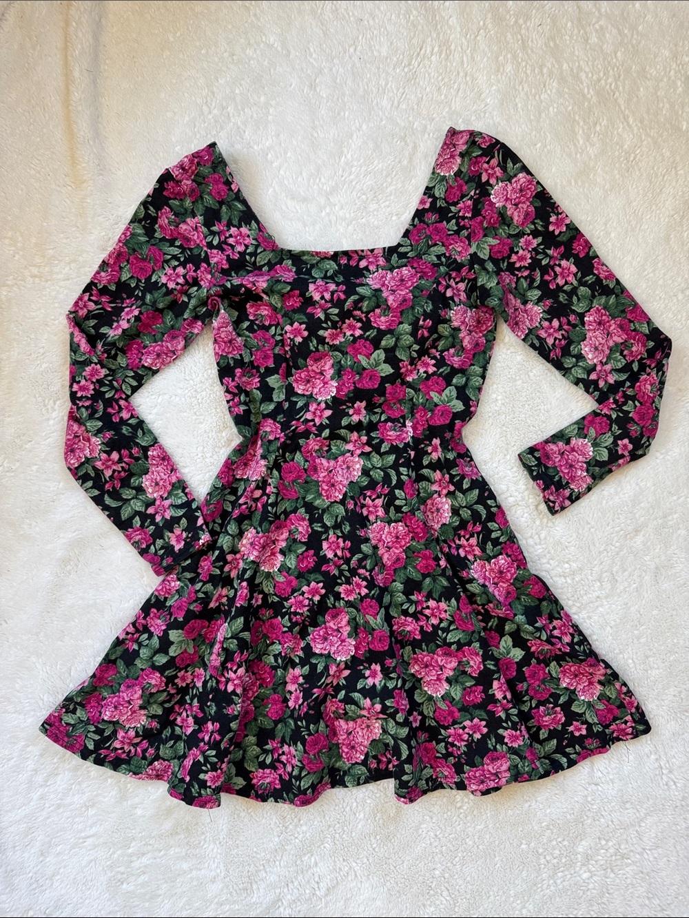 Vintage 90s Floral Mini Dress in Pink and Black